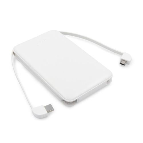 Power bank 5000 mAh ze zintegrowanymi kablami, adapter w komplecie | Presley Biały V0905/W-02 (3)