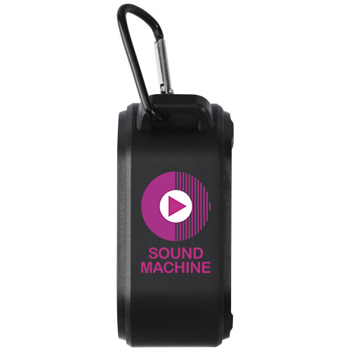 Solo plastikowy głośnik solarny Bluetooth® IPX5 o mocy 3 W z karabińczykiem wykonany z tworzywa pochodzącego z recyklingu z c Czarny 12434790 (2)