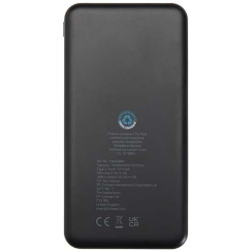 Intan powerbank o pojemności 10 000 mAh i mocy 10 W z tworzyw sztucznych pochodzących z recyklingu Czarny 12445890 (4)