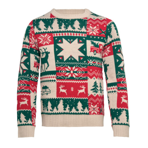 Świąteczny sweter z dzianiny S-M Bezowy CX1601-13 