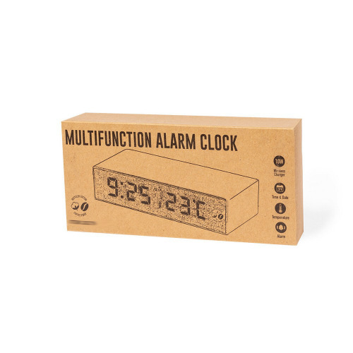 Ładowarka bezprzewodowa 10W z łusek kawowych i bawełny z recyklingu, wielofunkcyjny zegar cyfrowy Brązowy V1344-16 (5)