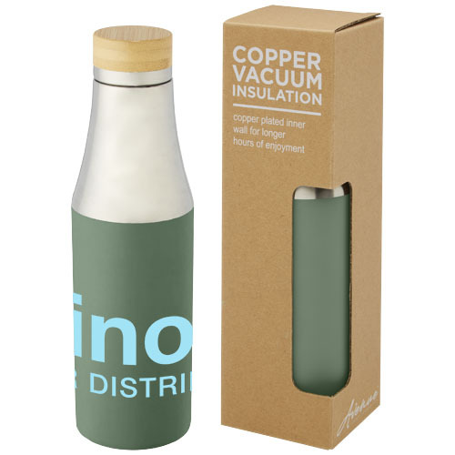Hulan miedziana, próżniowo izolowana butelka o pojemności 540 ml z bambusową pokrywką Zielony melanż 10066762 (3)