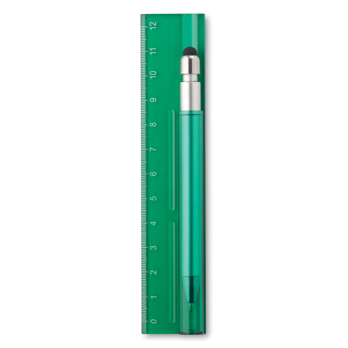 Linijka 12cm z długopisem przezroczysty zielony MO8628-24 