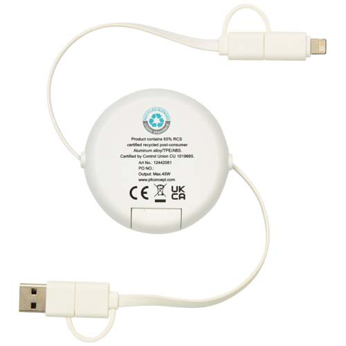 Alasia zwijany kabel do synchronizacji danych i szybkiego ładowania 5 w 1 45 W o długości 100 cm z tworzyw sztucznych i aluminium pochodzących z recyklingu Srebrny 12442081 (4)