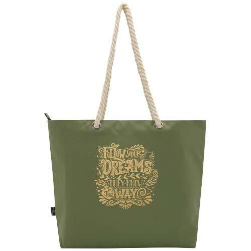 Panama torba termiczna na plażę z uchwytami ze sznurka wykonana z materiałów z recyklingu z certyfikatem GRS Oliwkowy 13007960 (1)