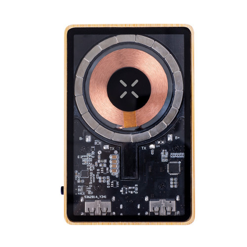 Magnetyczny bezprzewodowy bambusowy power bank 5000 mAh, ładowarka bezprzewodowa 15W Drewno V2007-17 (5)