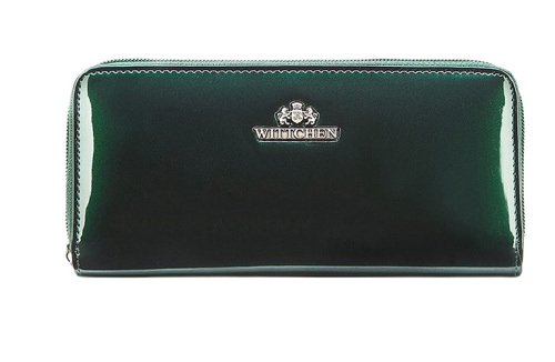 Damski portfel WITTCHEN ze skóry lakierowany na suwak Zielony WITT25-1-393 