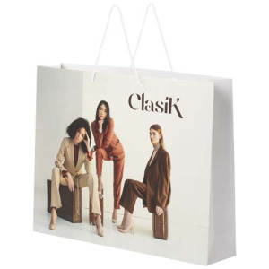 Ręcznie robiona torba z papieru integra z plastikowymi uchwytami – 45 x 10 x 35 cm