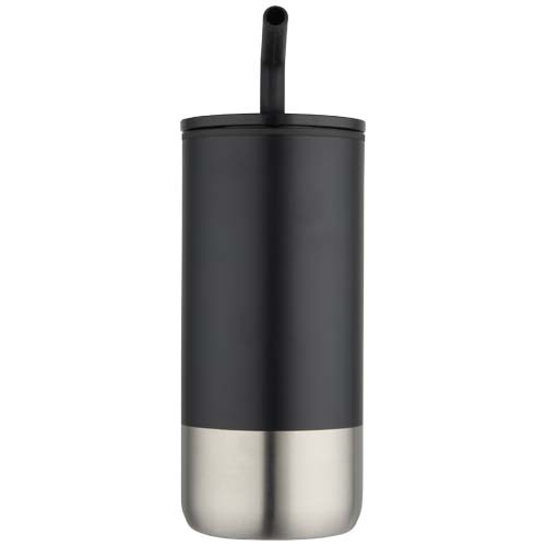 Grayson izolowany kubek z certyfikatem RCS z recyklingu o pojemności 480 ml z silikonową słomką Czarny 10091890 (2)