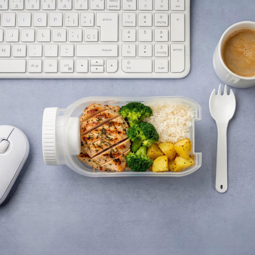Pudełko na lunch z przegródką na sos, z łyżką i widelcem Biały LT90427-N0001 (6)
