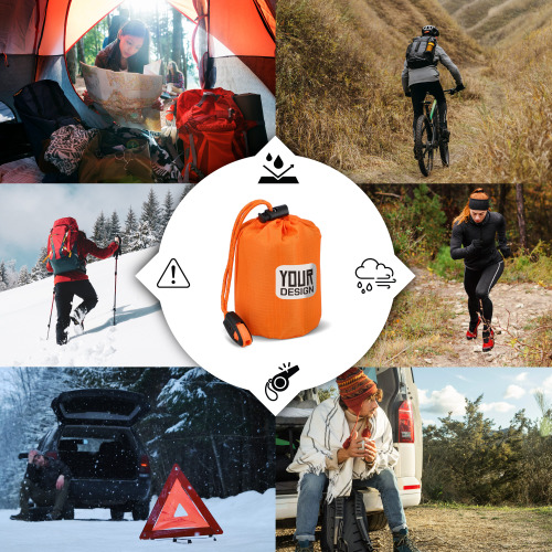 Ponczo termiczne 2 w 1 do survivalu na świeżym powietrzu Pomarańczowy LT94581-N0026 (5)