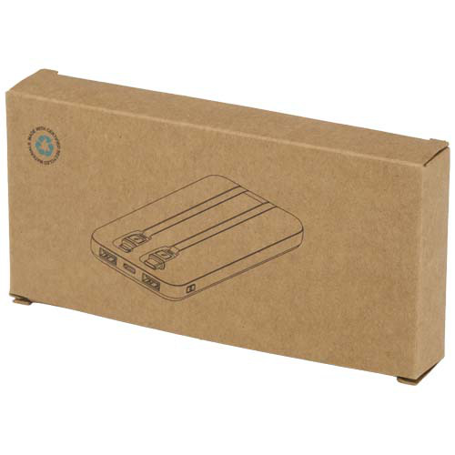 Adhil powerbank o pojemności 10.000 mAh i mocy 10 W z tworzyw sztucznych pochodzących z recyklilngu z 2 wbudowanymi kablami Czarny 12445990 (1)