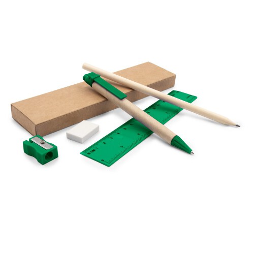 Zestaw szkolny, ołówek, długopis, gumka, temperówka, linijka zielony V7869-06 (2)