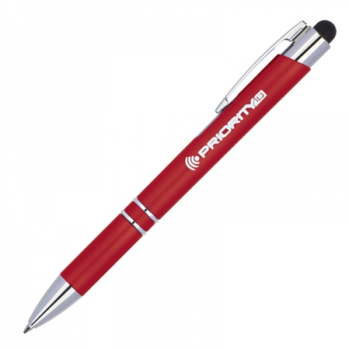 Długopis plastikowy touch pen z podświetlanym logo WORLD czerwony 089205 (3)