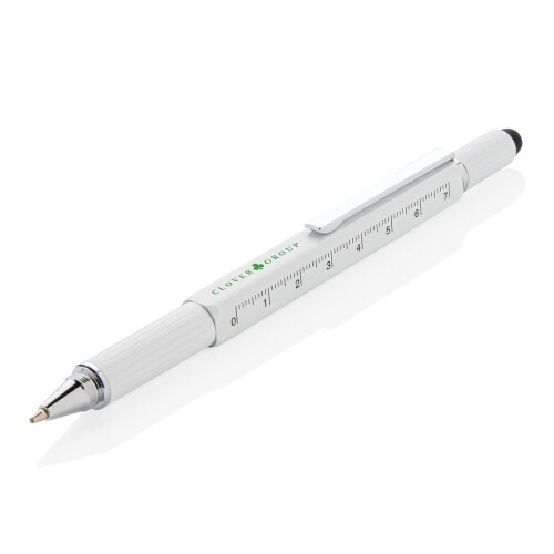 Długopis wielofunkcyjny, poziomica, śrubokręt, touch pen biały V1996-02 (3)