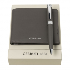 Zestaw upominkowy Cerruti 1881 długopis i portfel - NLM914X + NSG9144X Szary