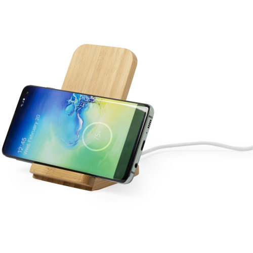 Bambusowa ładowarka bezprzewodowa 5W, stojak na telefon Brązowy V0359-16 (1)