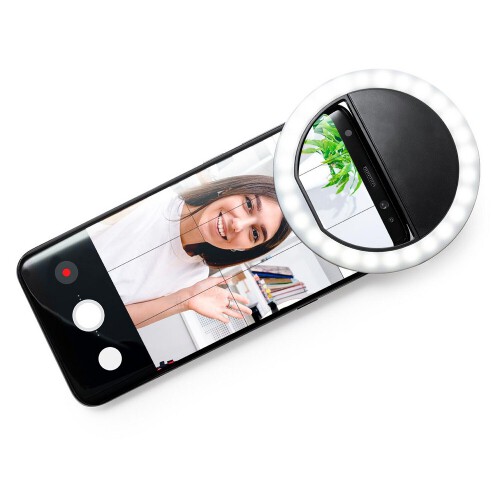 Lampka pierścieniowa LED do telefonu, lampka do selfie czarny V0197-03 