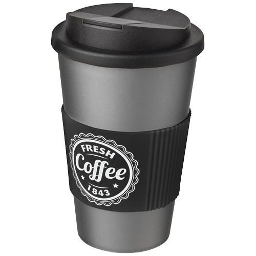 Americano® 350 ml tumbler with grip & spill-proof lid Srebrny 21069613 (1)