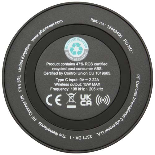 Freal bezprzewodowa ładowarka indukcyjna 15 W z tworzyw sztucznych pochodzących z recyklilngu Czarny 12443490 (4)