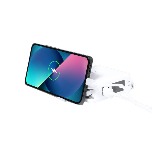 Adapter podróżny, bezprzewodowy power bank 10000 mAh, ładowarka bezprzewodowa 15W Biały V2027-02 (4)