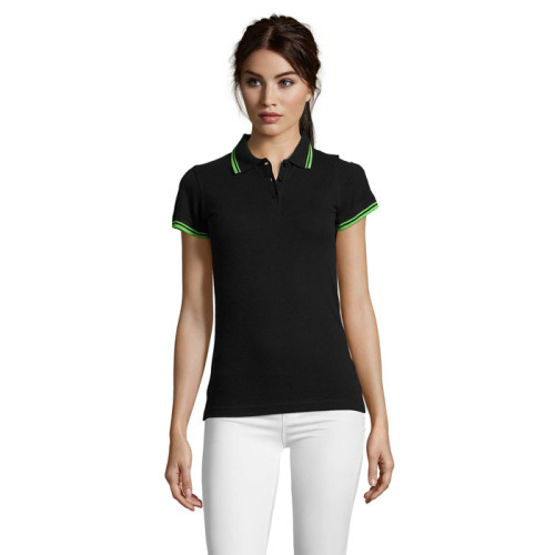 PASADENA damskie polo 200g Czarny/Limonka S00578-BN-M 