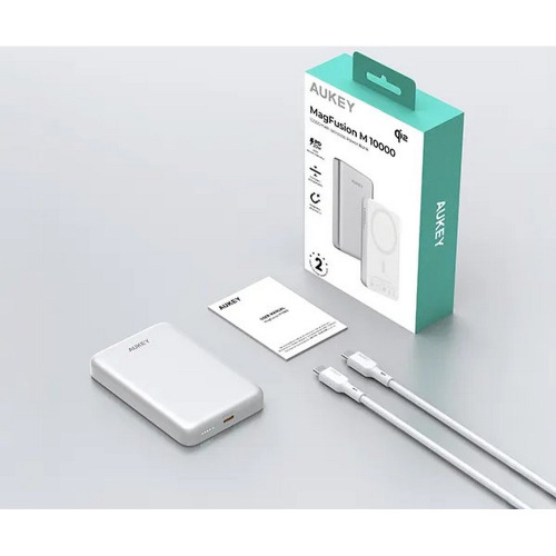 Magnetyczny, bezprzewodowy power bank 10000 mAh Aukey Srebrny VAM12-32 (11)