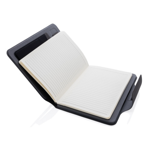 Teczka konferencyjna, notatnik A5, ładowarka bezprzewodowa, power bank 8000 mAh Czarny P774.312 (15)