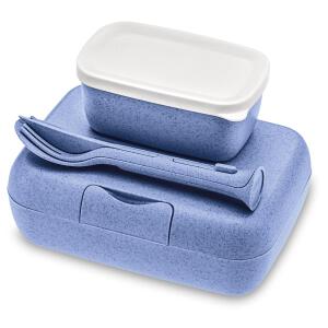 Lunchbox z pojemnikiem i sztućcami Candy organic blue Koziol
