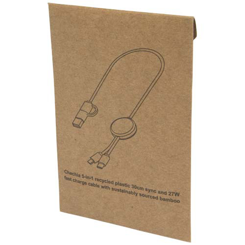 Chechia kabel do synchronizacji danych i szybkiego ładowania 5 w 1 27 W o długości 30 cm z tworzyw sztucznych pochodzących z recyklingu z detalami z bambusa Biały 12442101 (2)