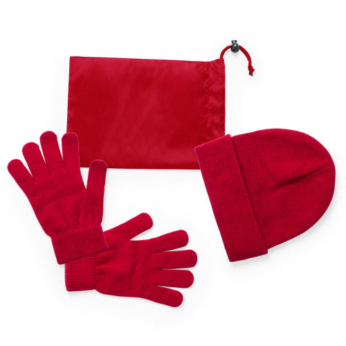 Zestaw zimowy, czapka i rękawiczki czerwony V7156-05 