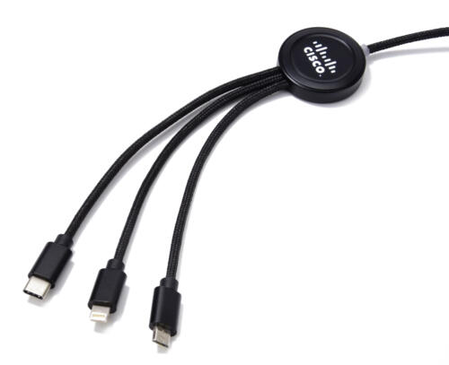 Długi kabel 3w1 z podświetlanym logo czarny EG053403 