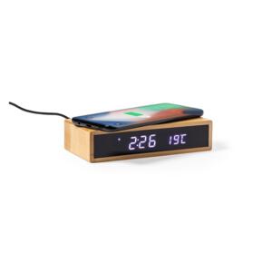 Bambusowa ładowarka bezprzewodowa 5W, wielofunkcyjny zegar jasnobrązowy V8309-18 (1) thumbnail