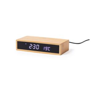 Bambusowa ładowarka bezprzewodowa 5W, wielofunkcyjny zegar jasnobrązowy V8309-18 (2) thumbnail