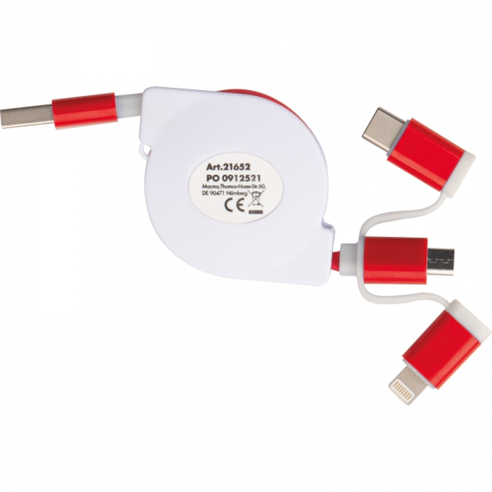 Kabel do ładowania z 3 wtyczkami rozwijany NICO Czerwony 2165205 (5)