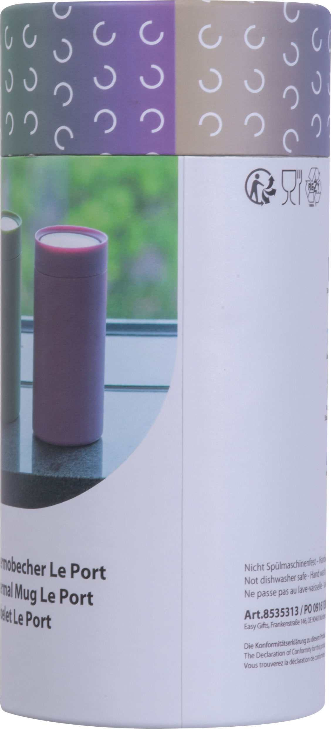 Kubek termiczny stalowy z recyklingu LE PORT MoLu 360 ml Fioletowy 535312 (1)