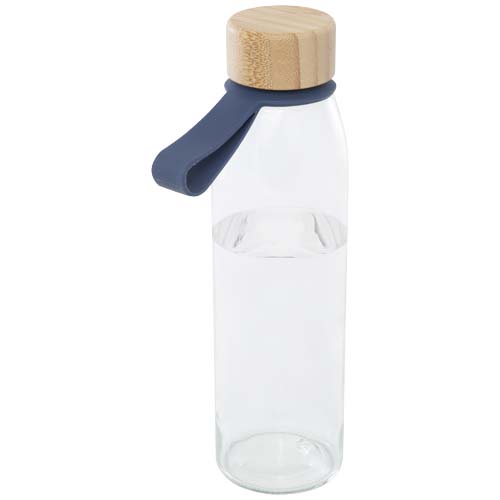 Szklana butelka na wodę Porto o pojemności 500 ml, z silikonowym uchwytem i z bambusową zakrętką Oceaniczny niebieski 10085351 
