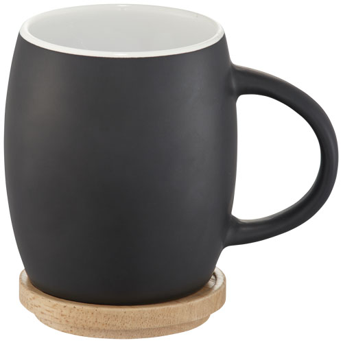 Ceramiczny kubek Hearth z drewnianym wiekiem/spodeczkiem Czarny-Biały 10046600 