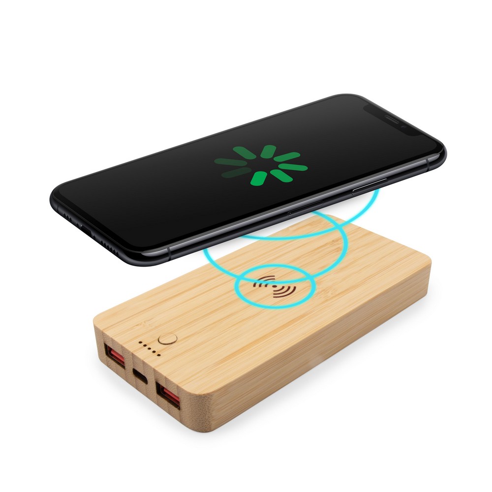 Bambusowy bezprzewodowy power bank 8000 mAh B'RIGHT, ładowarka bezprzewodowa 15W | Benson Drewno V0053-17 (5)
