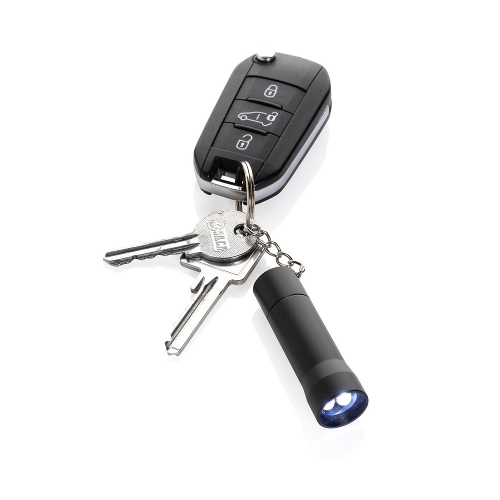 Brelok do kluczy z aluminium z recyklingu, latarka Flash Czarny P514.0401 (4)