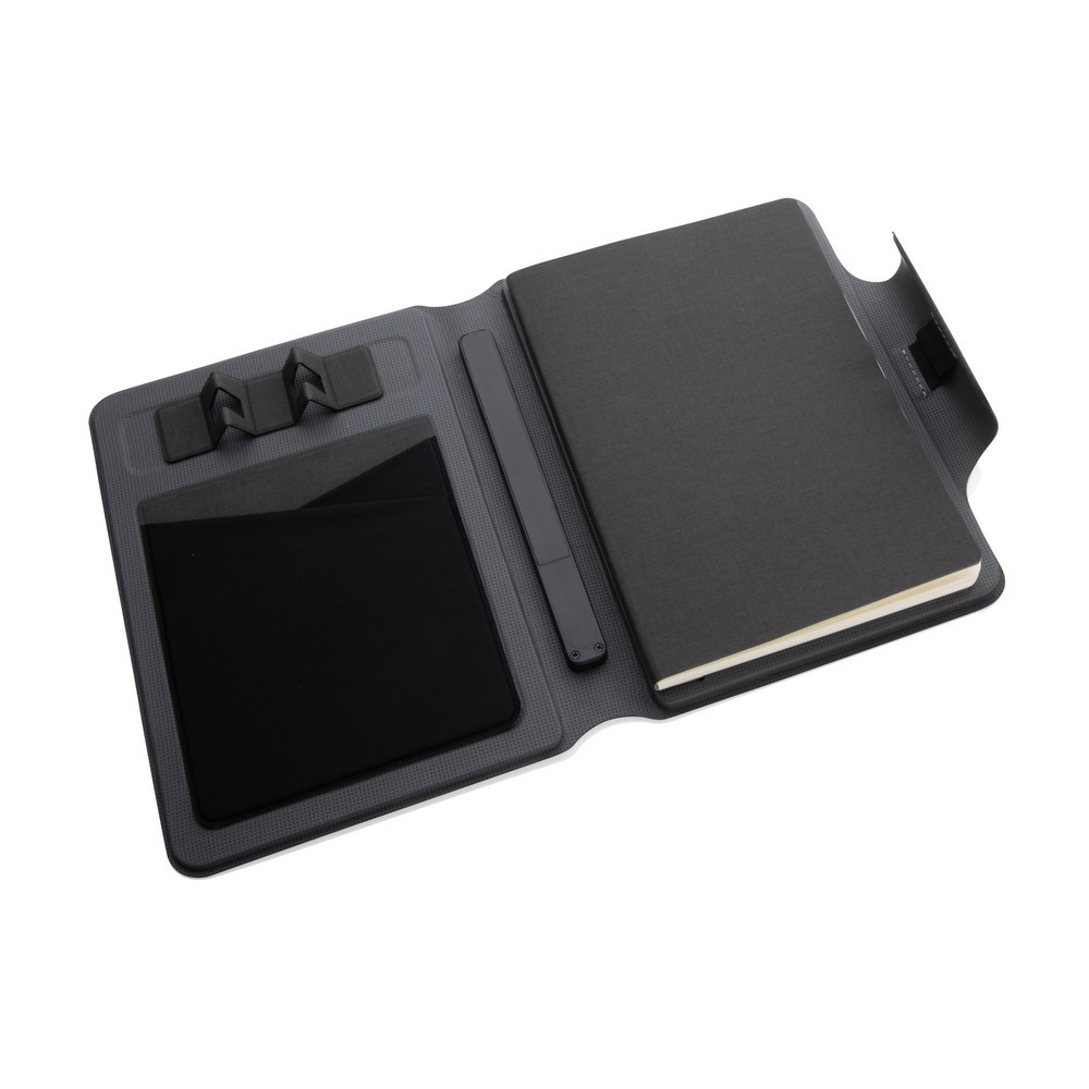 Teczka konferencyjna, notatnik A5, ładowarka bezprzewodowa, power bank 8000 mAh Czarny P774.312 (12)
