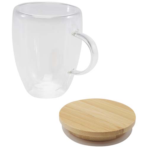 Szklany kubek Leona 350 ml z bambusową pokrywką Przezroczysty klarowny 11341801 (4)