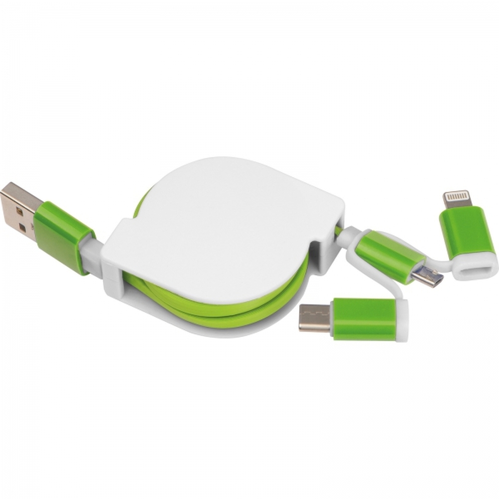 Kabel do ładowania z 3 wtyczkami rozwijany NICO Zielony 2165209 (1)