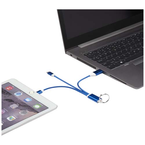 Metal kabel do ładowania 4 w 1 z aluminium z recyklingu z łańcuchem do kluczy Królewski niebieski 12438253 (3)