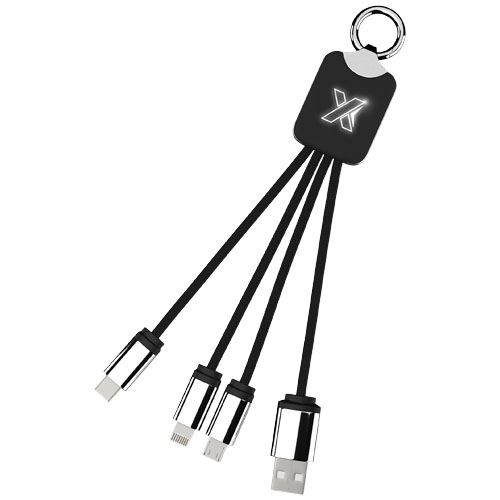 Kabel z podświetlonym logo 3w1 z brelokiem - SCX.design C15 Czarny-Biały 2PX00190 