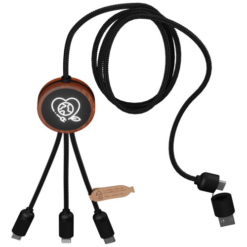 SCX.design C37 kabel do ładowania z podświetlanym logo 5-w-1 rPET i z okrągłą drewnianą obudową Drewniany 2PX07171 (5)