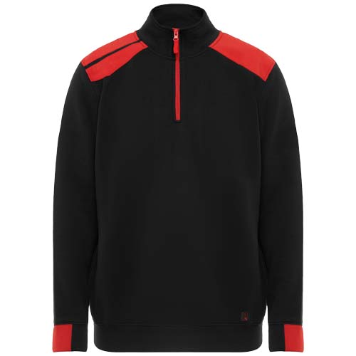 Maverick 280 g/m2 męski sweter z zamkiem błyskawicznym do połowy długości Czarny-Czerwony R8413E41 