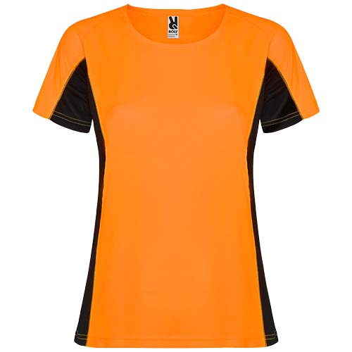 Shanghai sportowa koszulka damska z krótkim rękawem Fluorescencyjna pomarańcz-Czarny R66489A1 