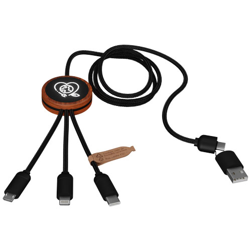 SCX.design C37 kabel do ładowania z podświetlanym logo 5-w-1 rPET i z okrągłą drewnianą obudową Drewniany 2PX07171 (6)
