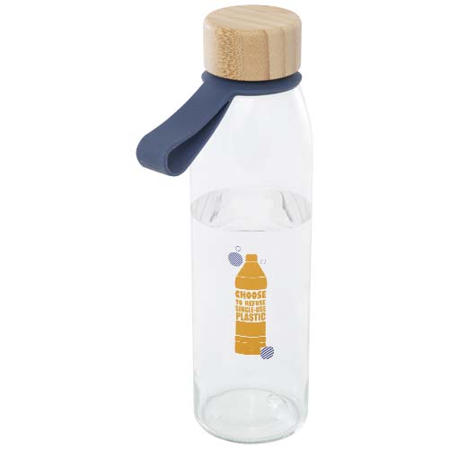 Szklana butelka na wodę Porto o pojemności 500 ml, z silikonowym uchwytem i z bambusową zakrętką Oceaniczny niebieski 10085351 (1)